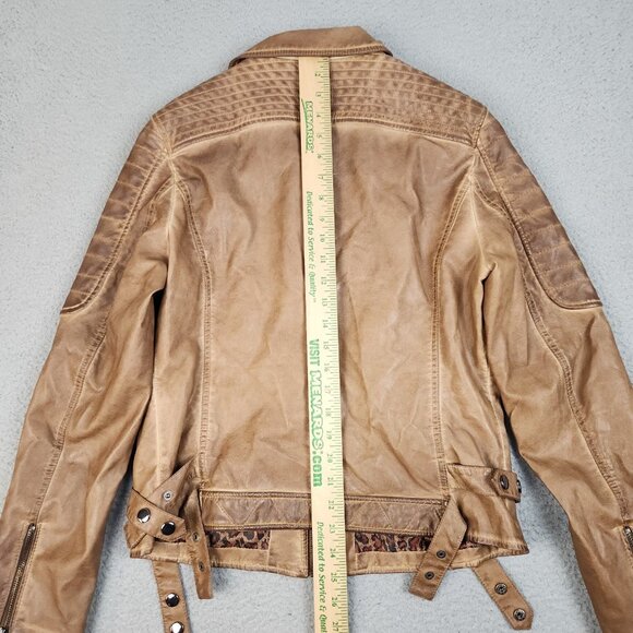 Y2K Womens Brown Faux Leather Coated Full Zip Biker Moto Jacket Size Large Lined - Picture 7 of 10